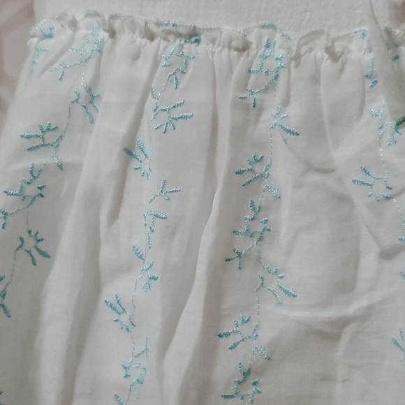 White linen drawstring skirt with Teal detail - Picture 2 of 5